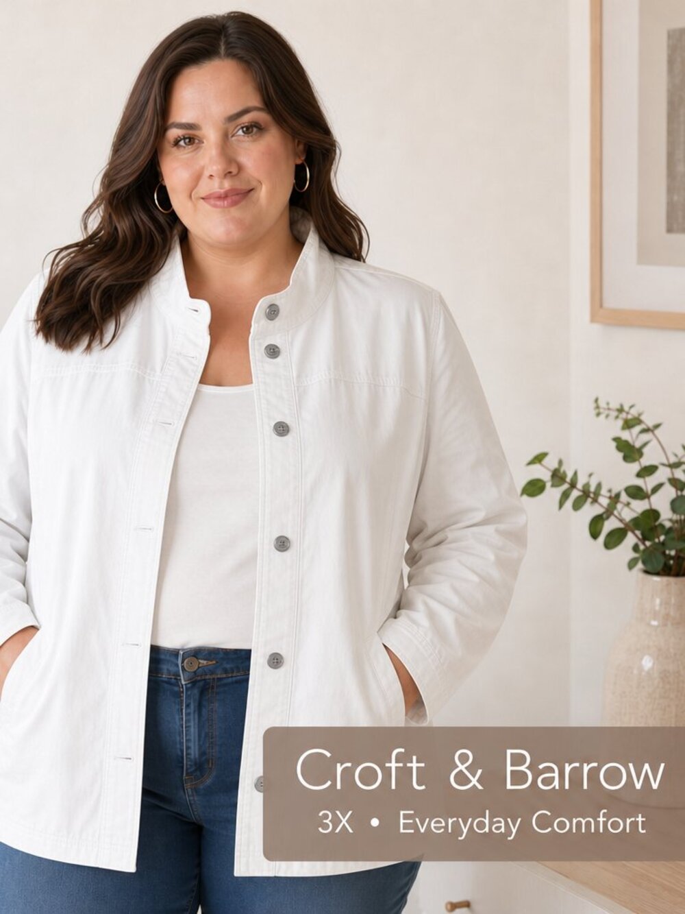 Croft & Barrow Lightweight White Jacket 3X – Soft Cotton Blend, Silver Buttons